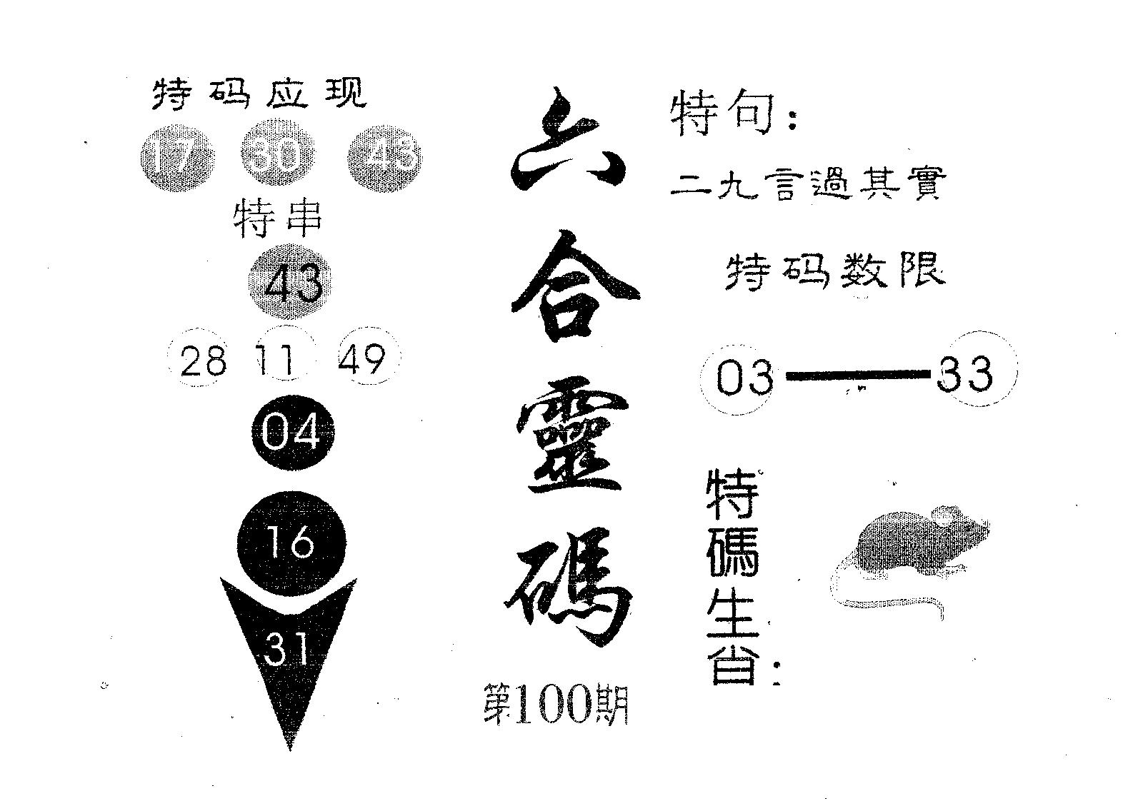 六合灵码 第100期