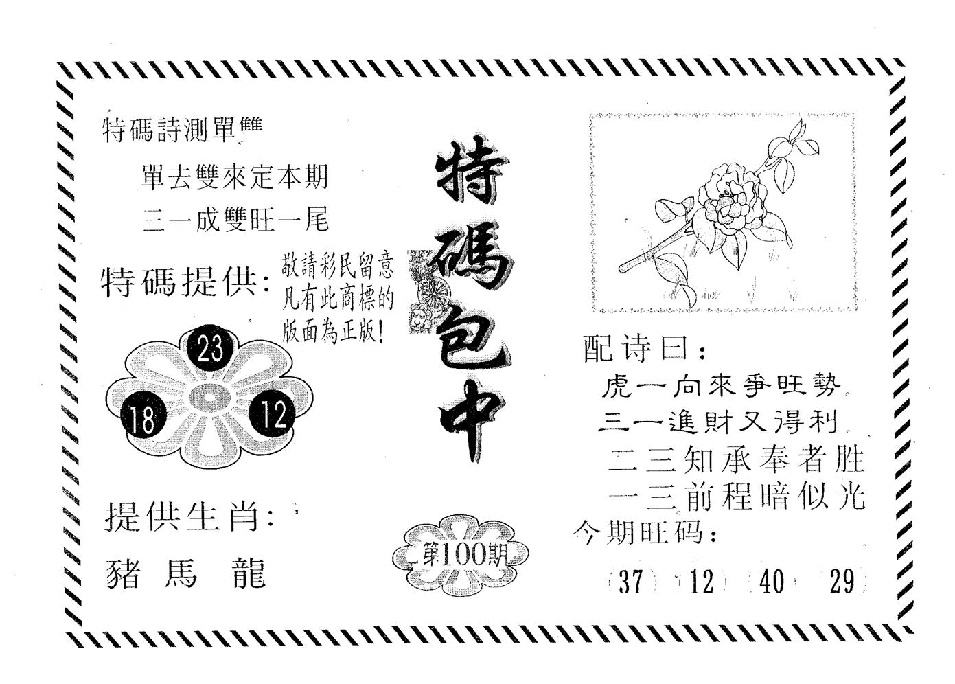 特码包中 第100期