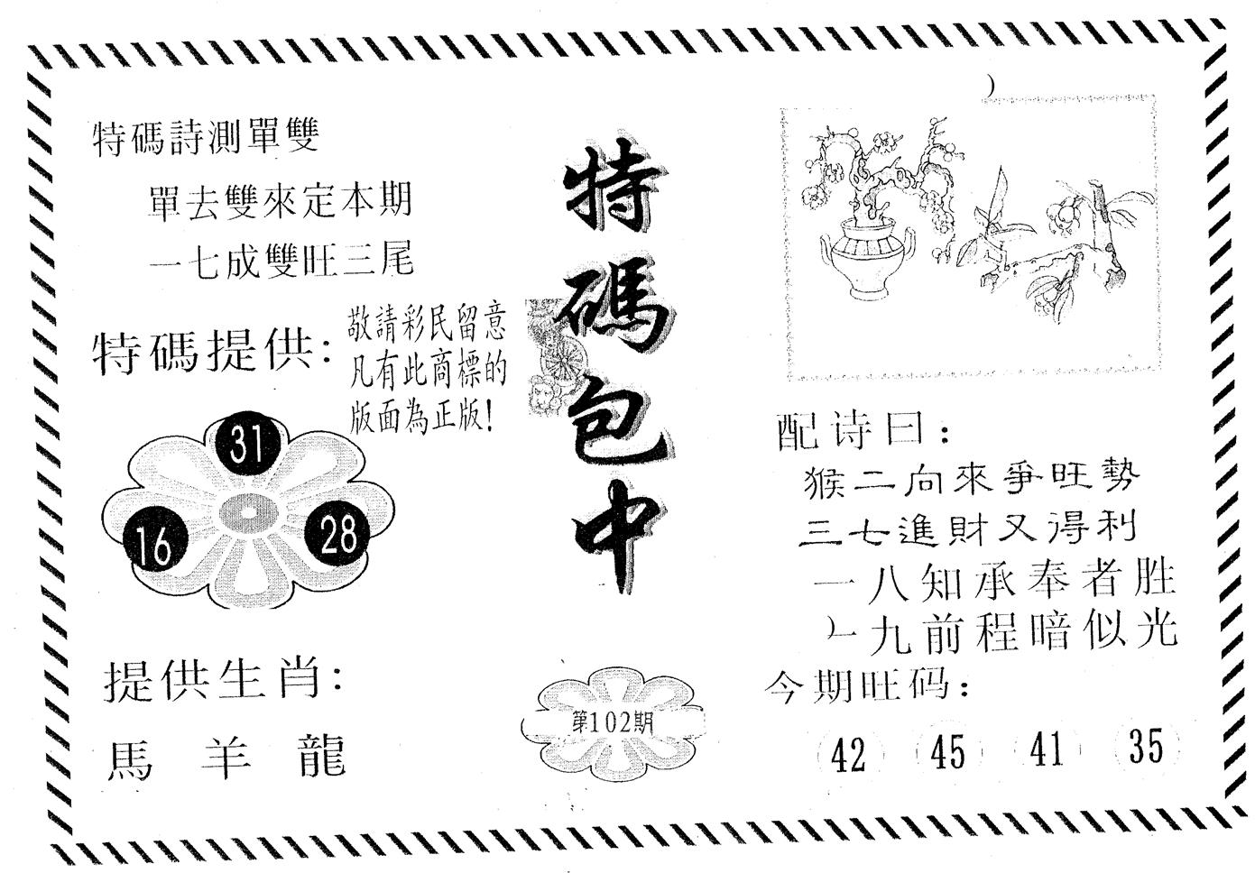 特码包中 第102期