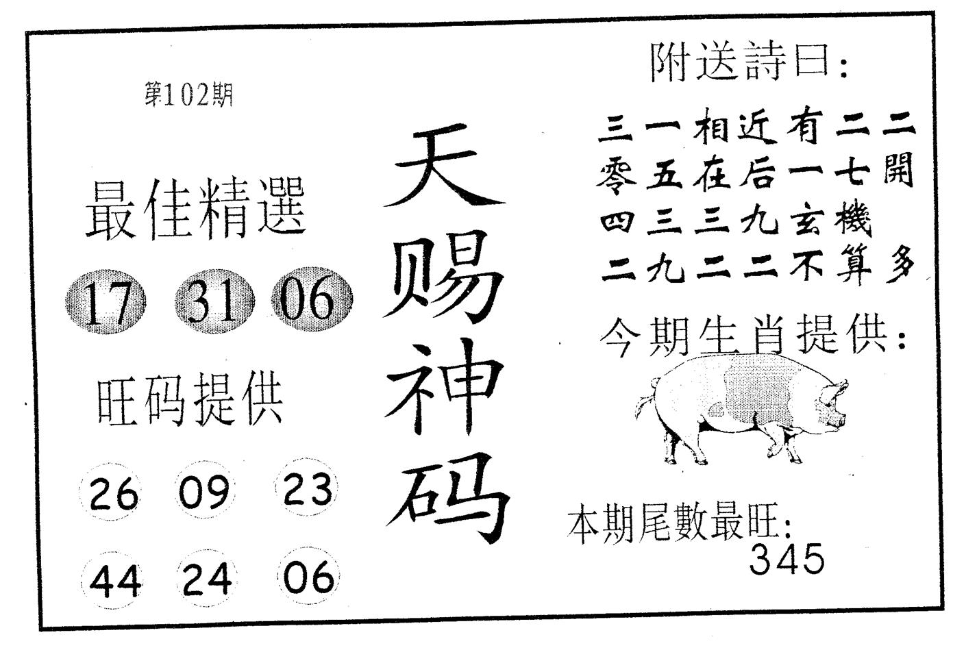 天赐神码 第102期