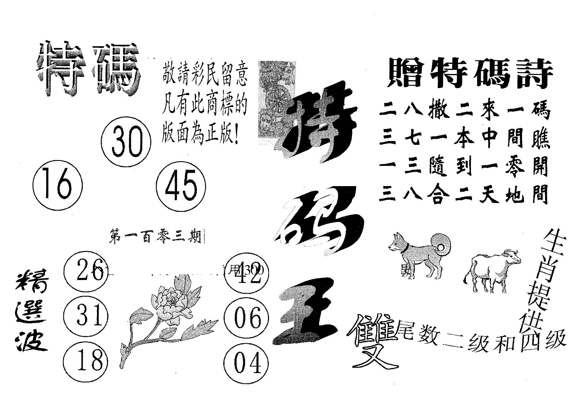 特码王A 第103期