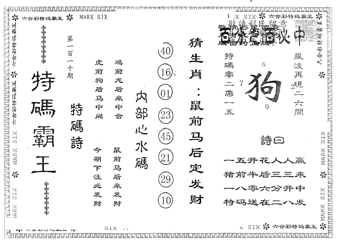 另版特码霸王 第110期