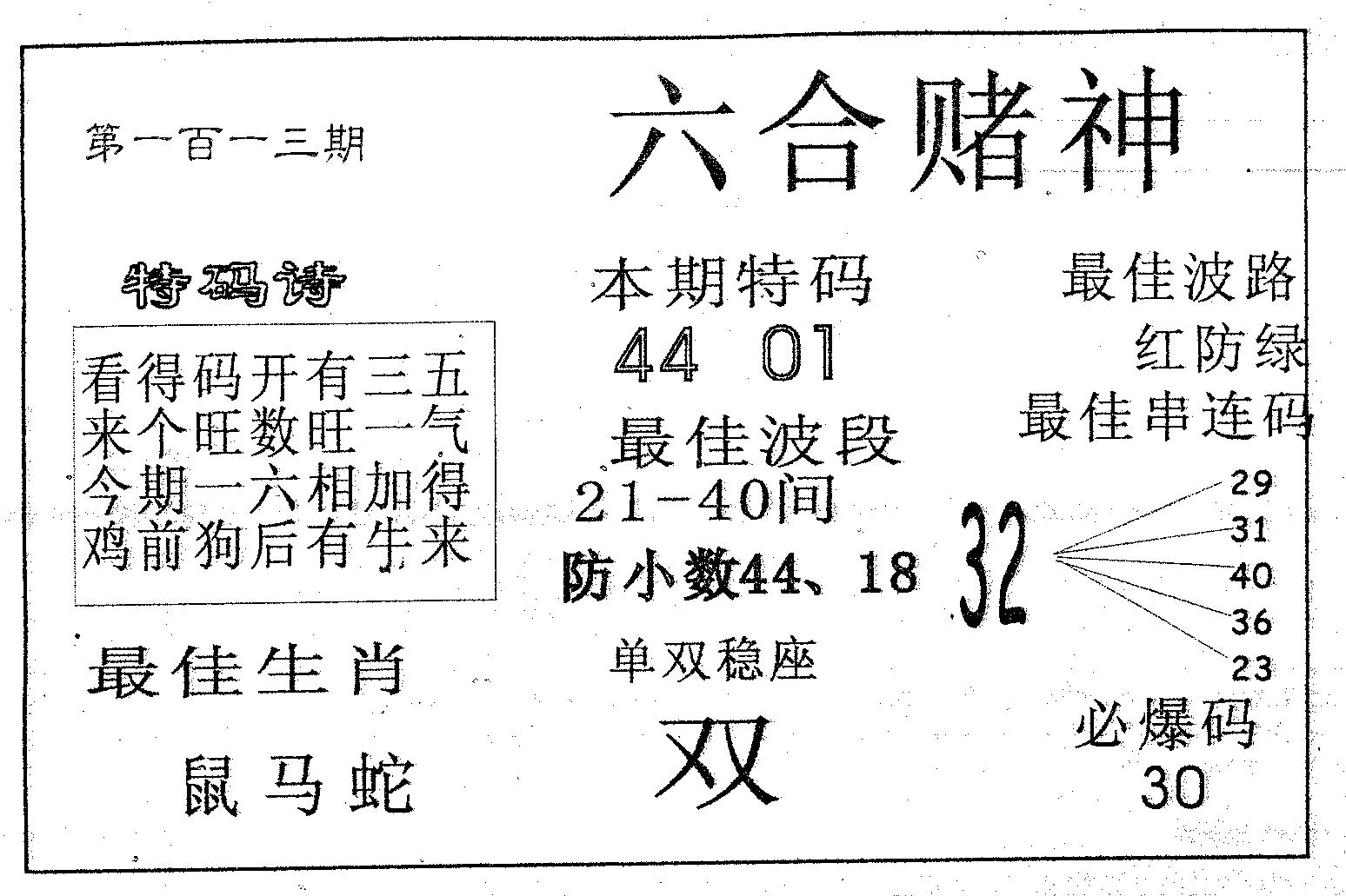 六合赌神 第113期