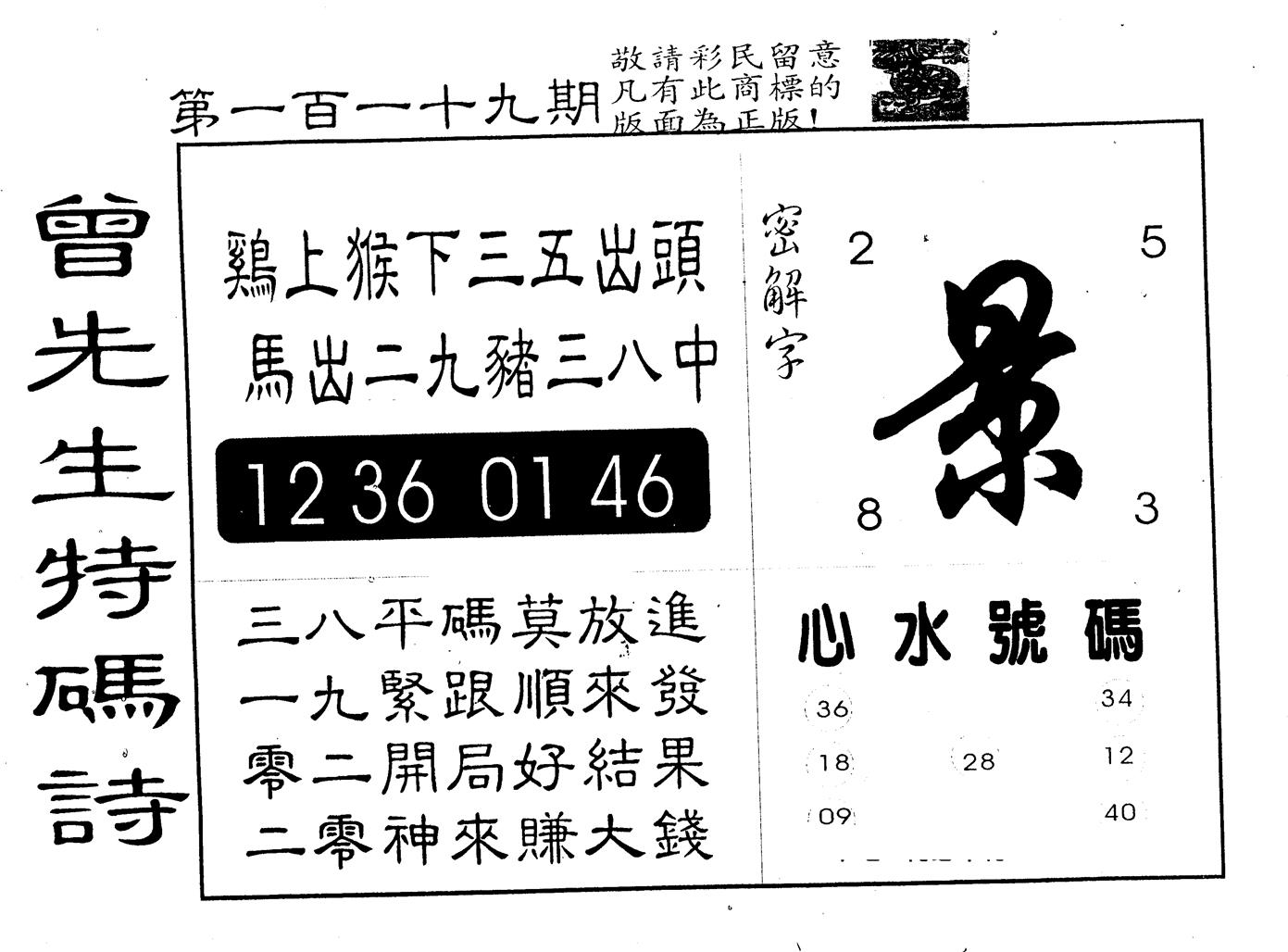 另版曾道人特码诗 第119期