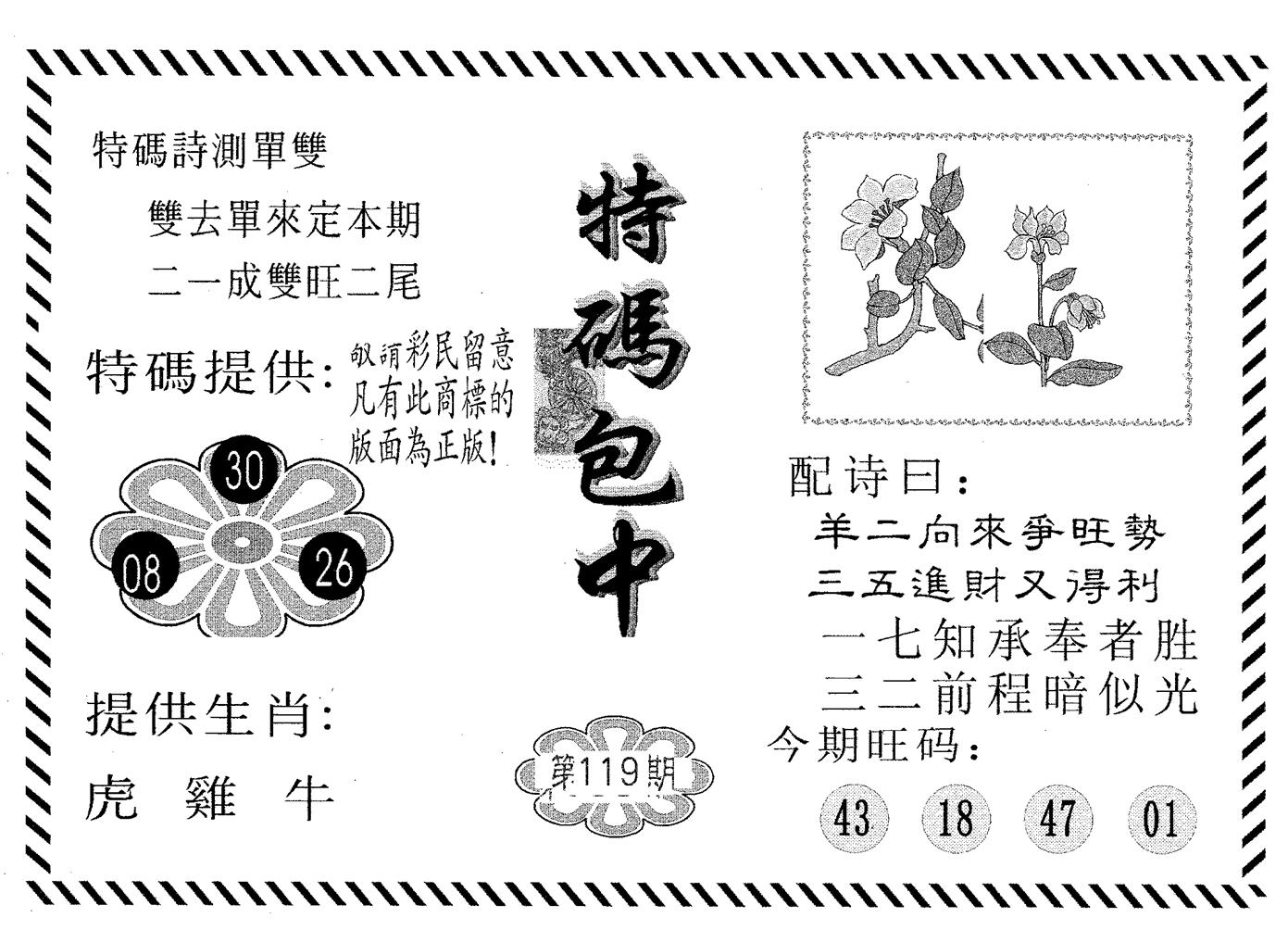 特码包中 第119期