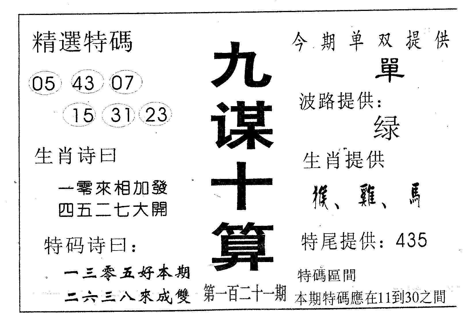 九谋十算 第121期