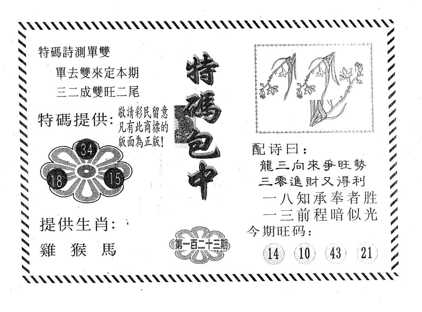 特码包中 第123期