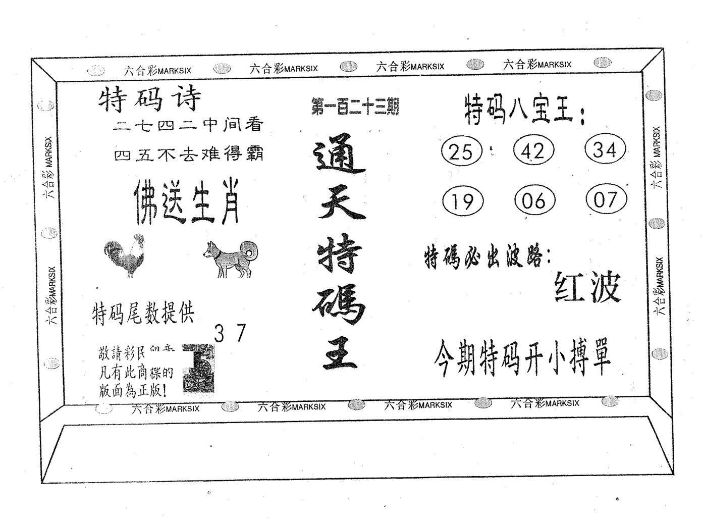 通天特码王 第123期