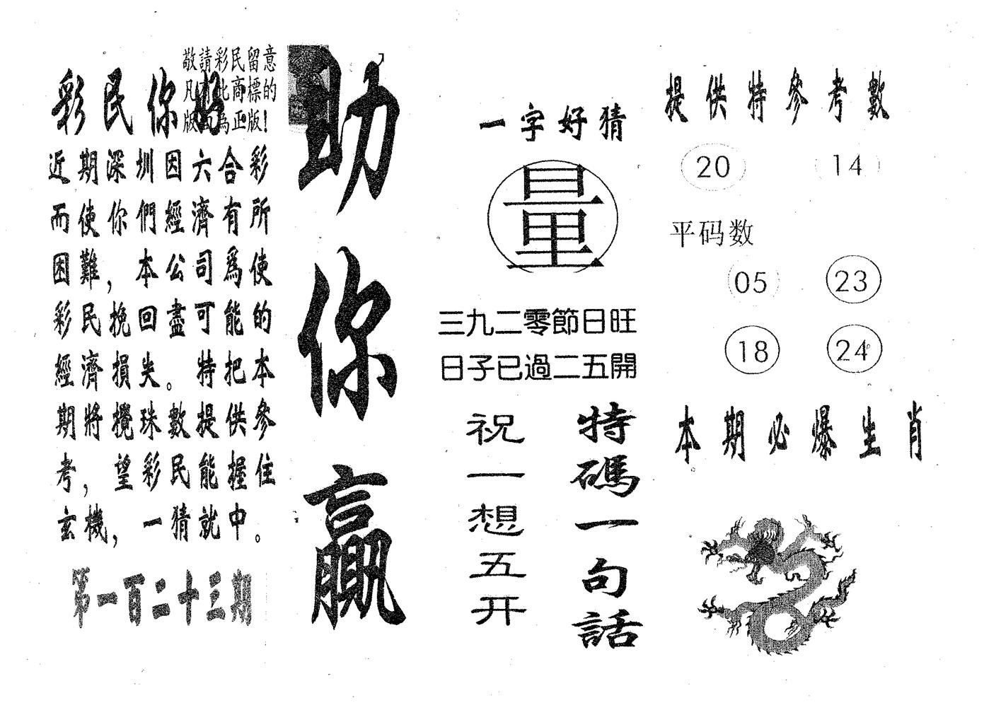 助你赢 第123期