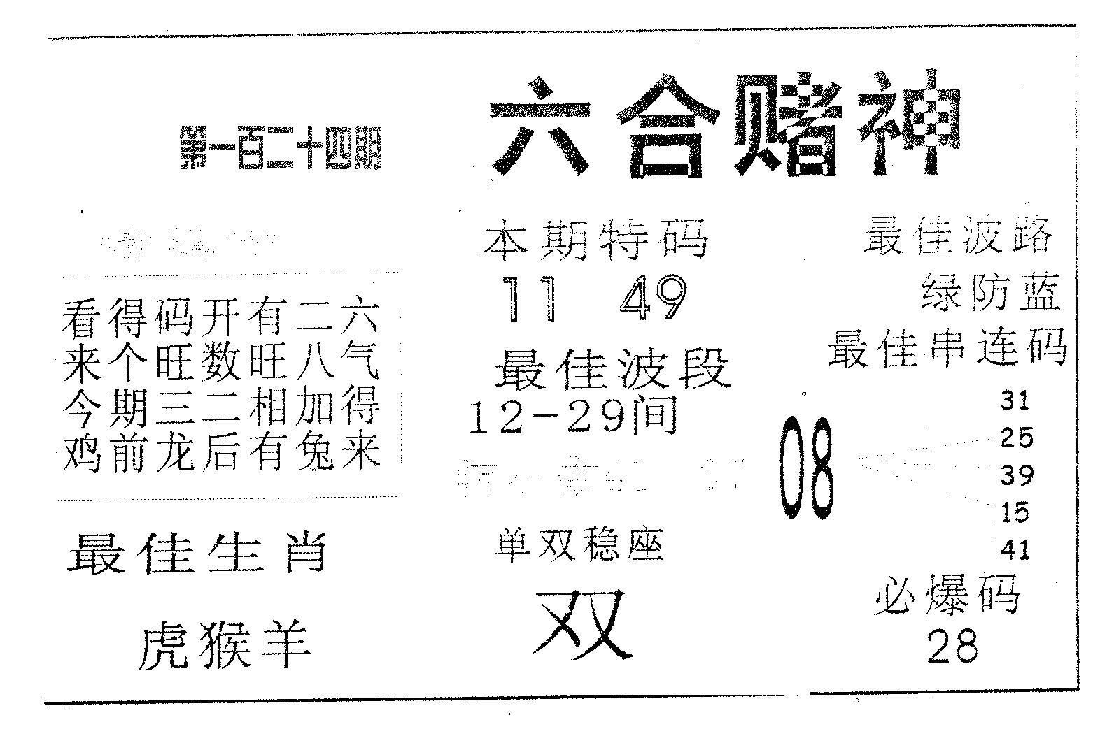 六合赌神 第124期