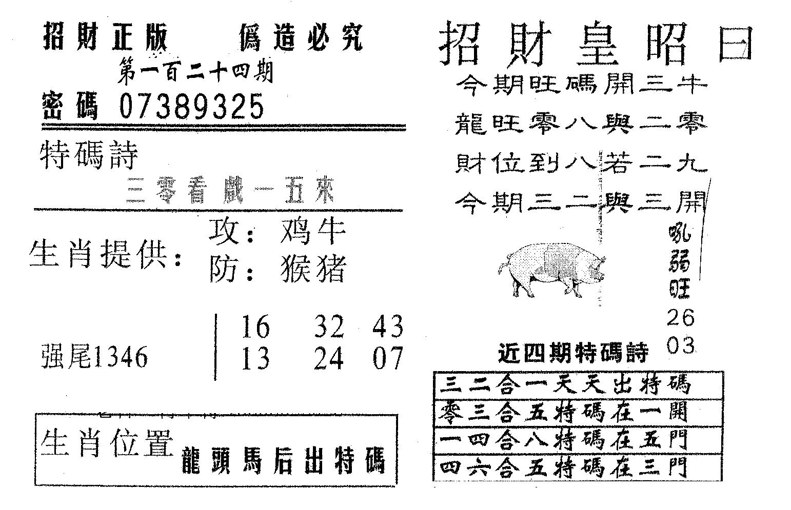 招财皇 第124期