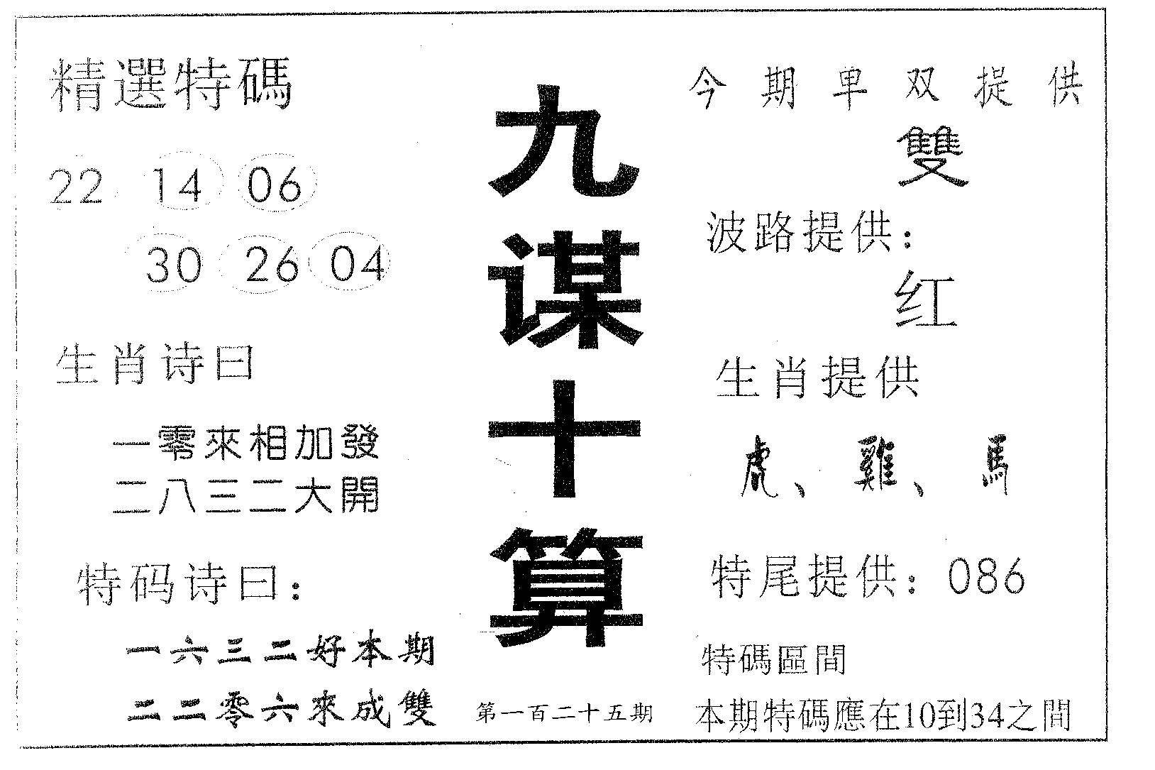 九谋十算 第125期
