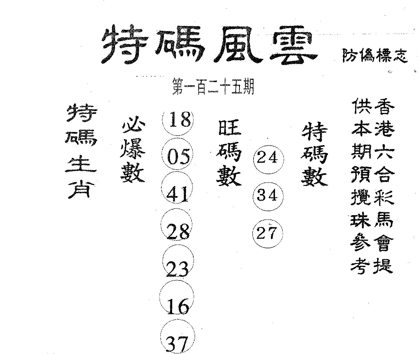 特码风云 第125期