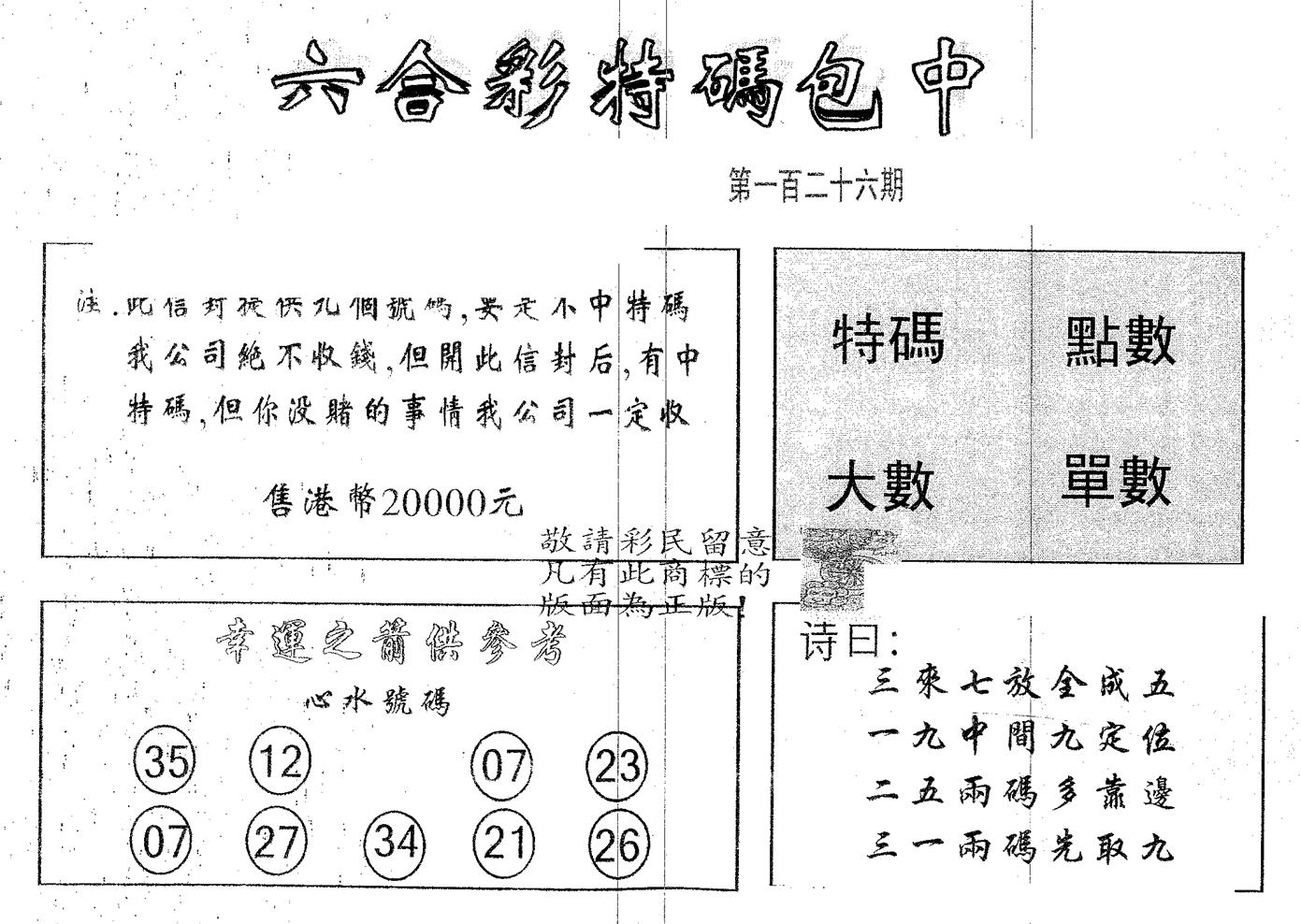 20000包中A 第126期