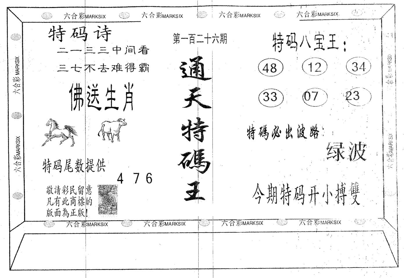 通天特码王 第126期