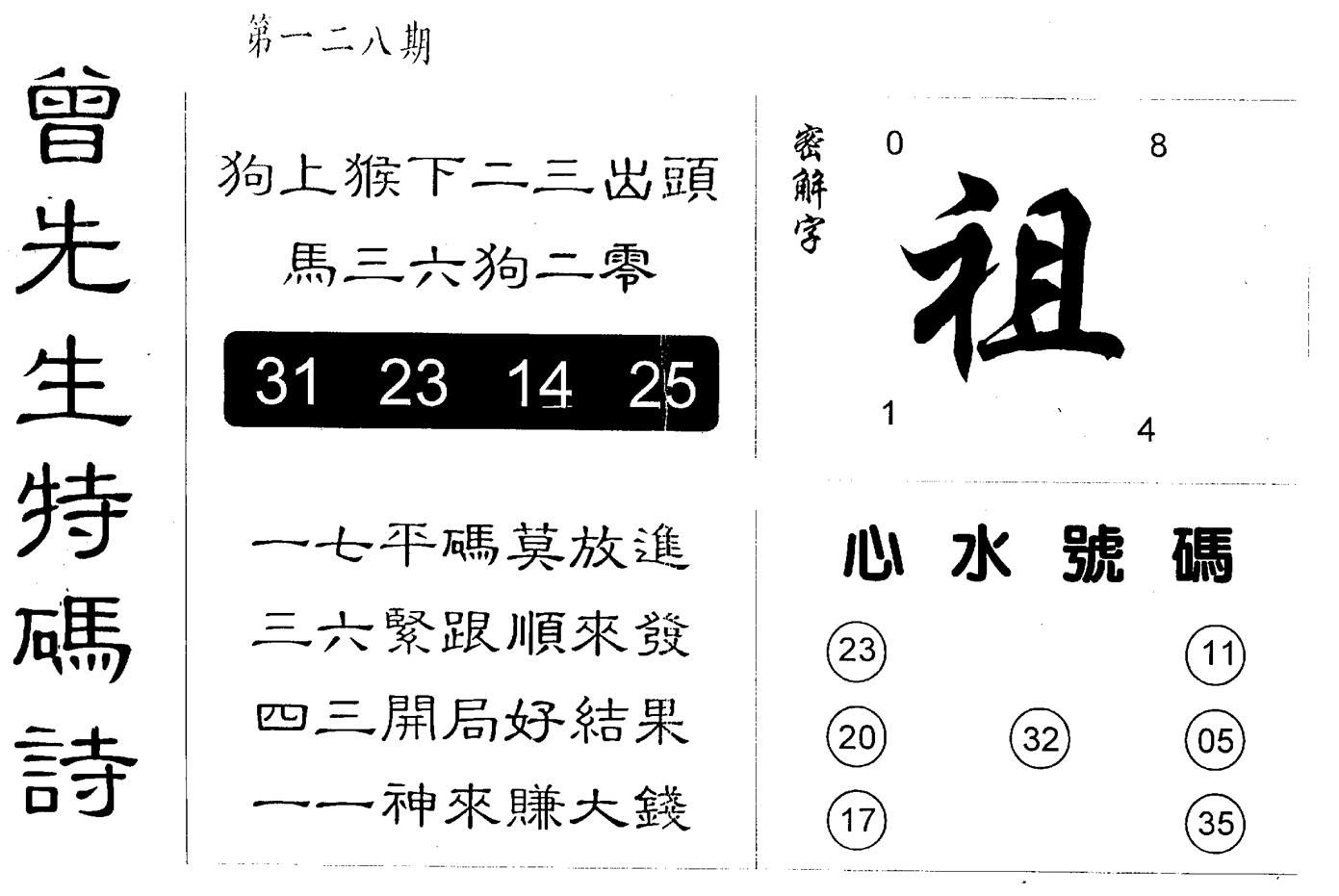 另版曾道人特码诗 第128期