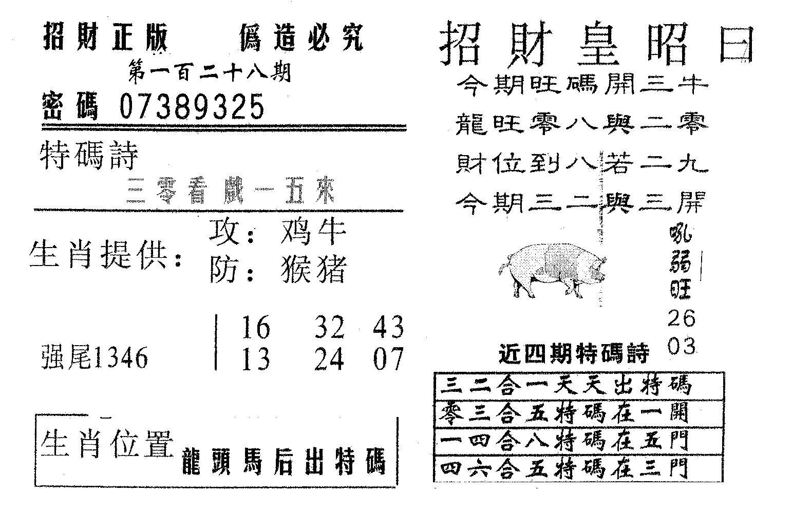 招财皇 第128期
