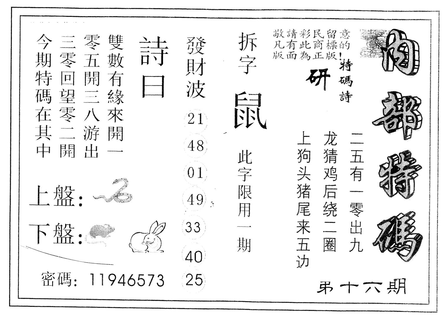 另版内部特码 第16期