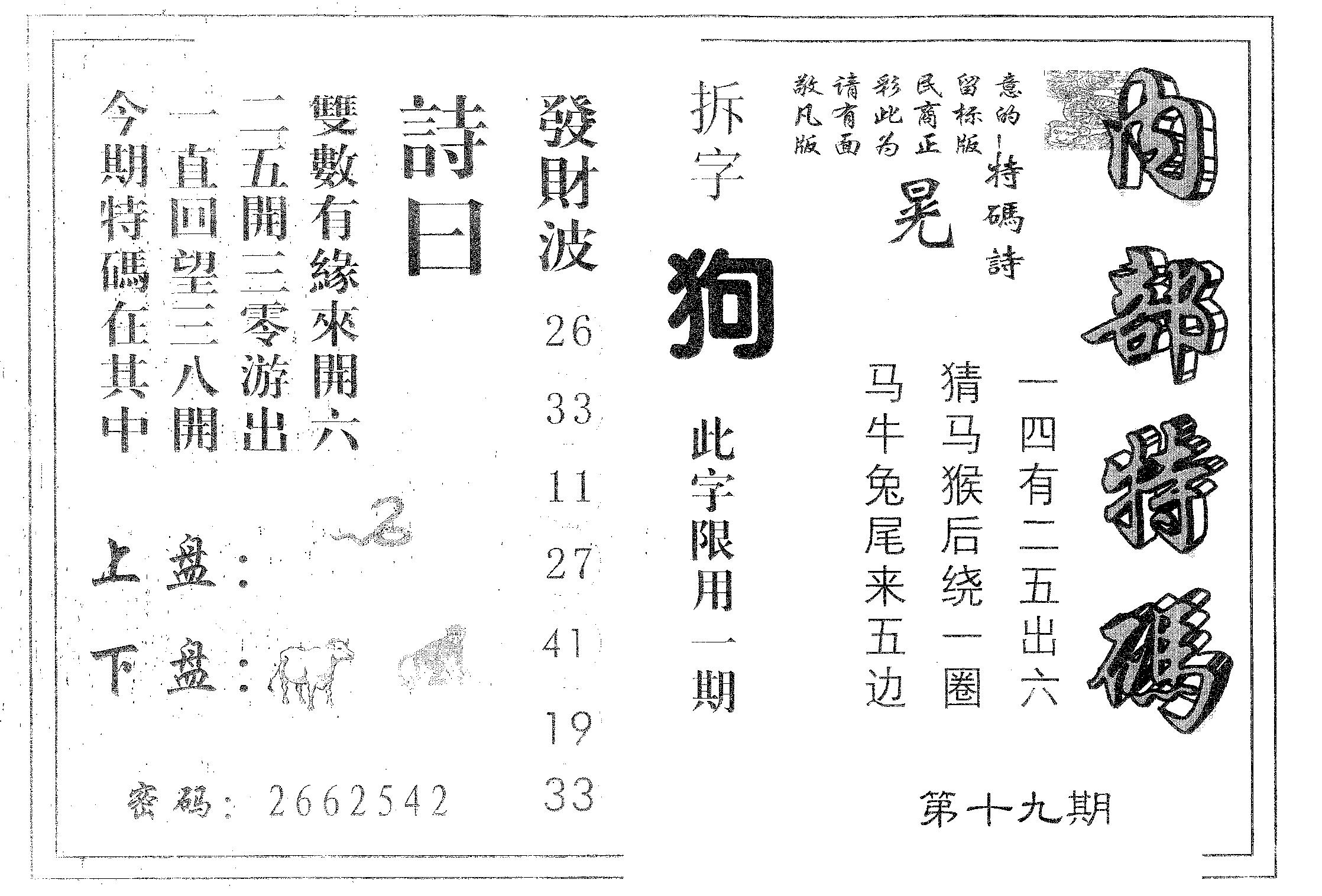 内部特码 第19期
