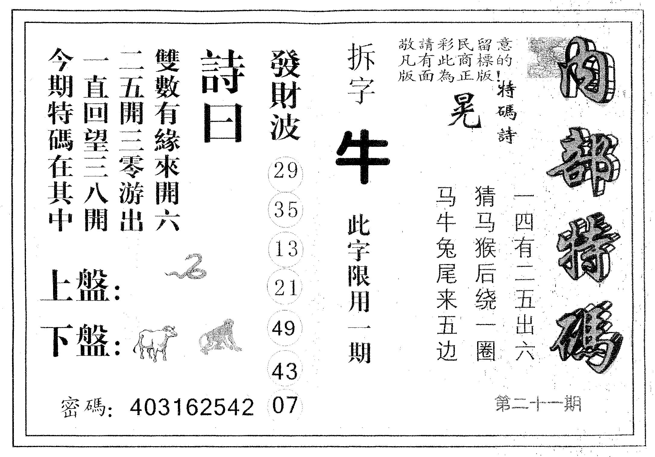 内部特码 第21期