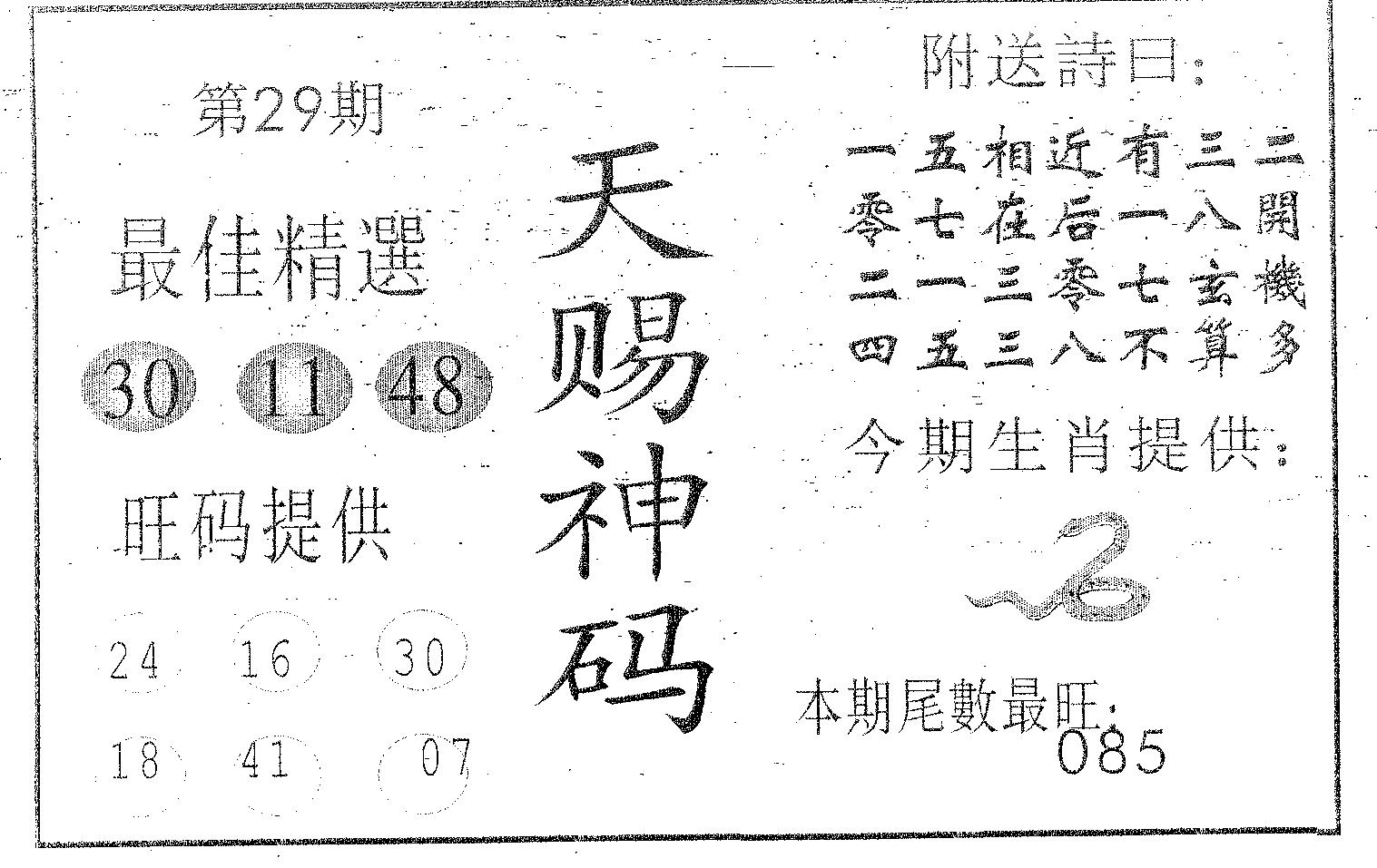 天赐神码 第29期