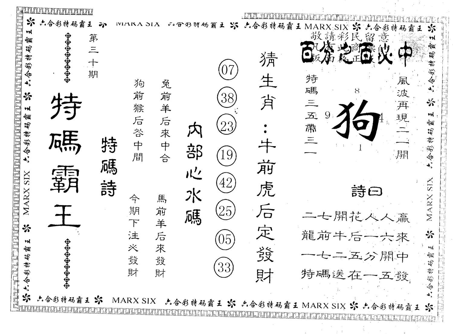 另版特码霸王 第30期