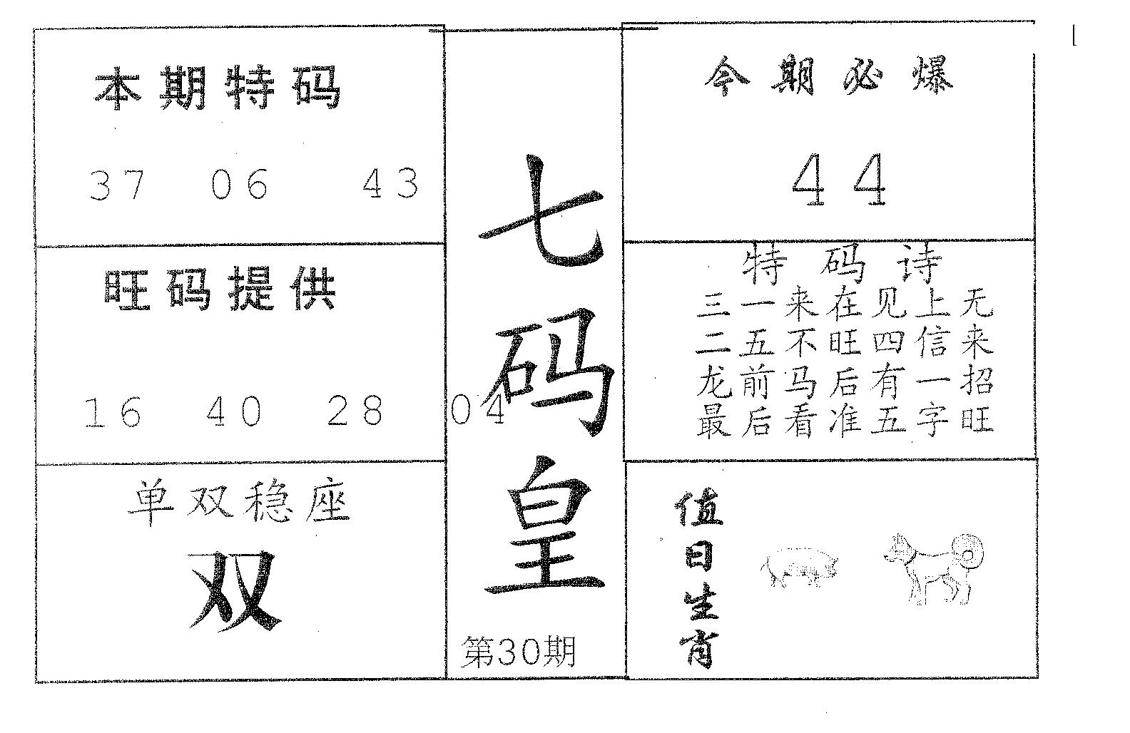 七码皇 第30期
