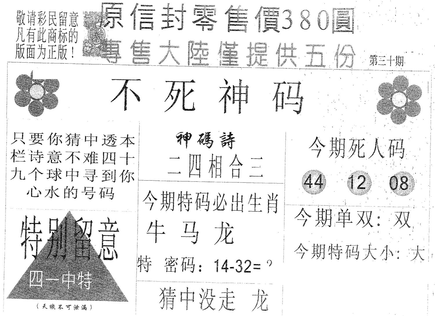 不死码A 第30期