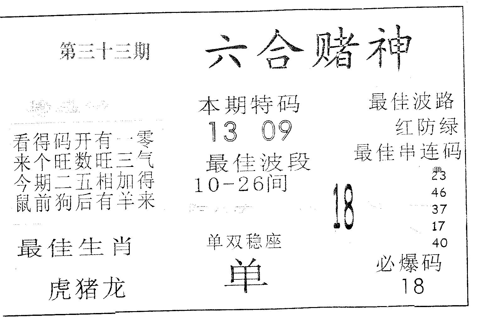 六合赌神 第33期