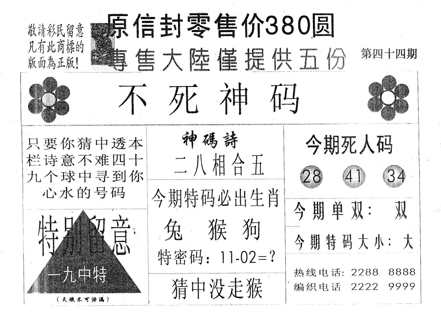 不死码A 第44期