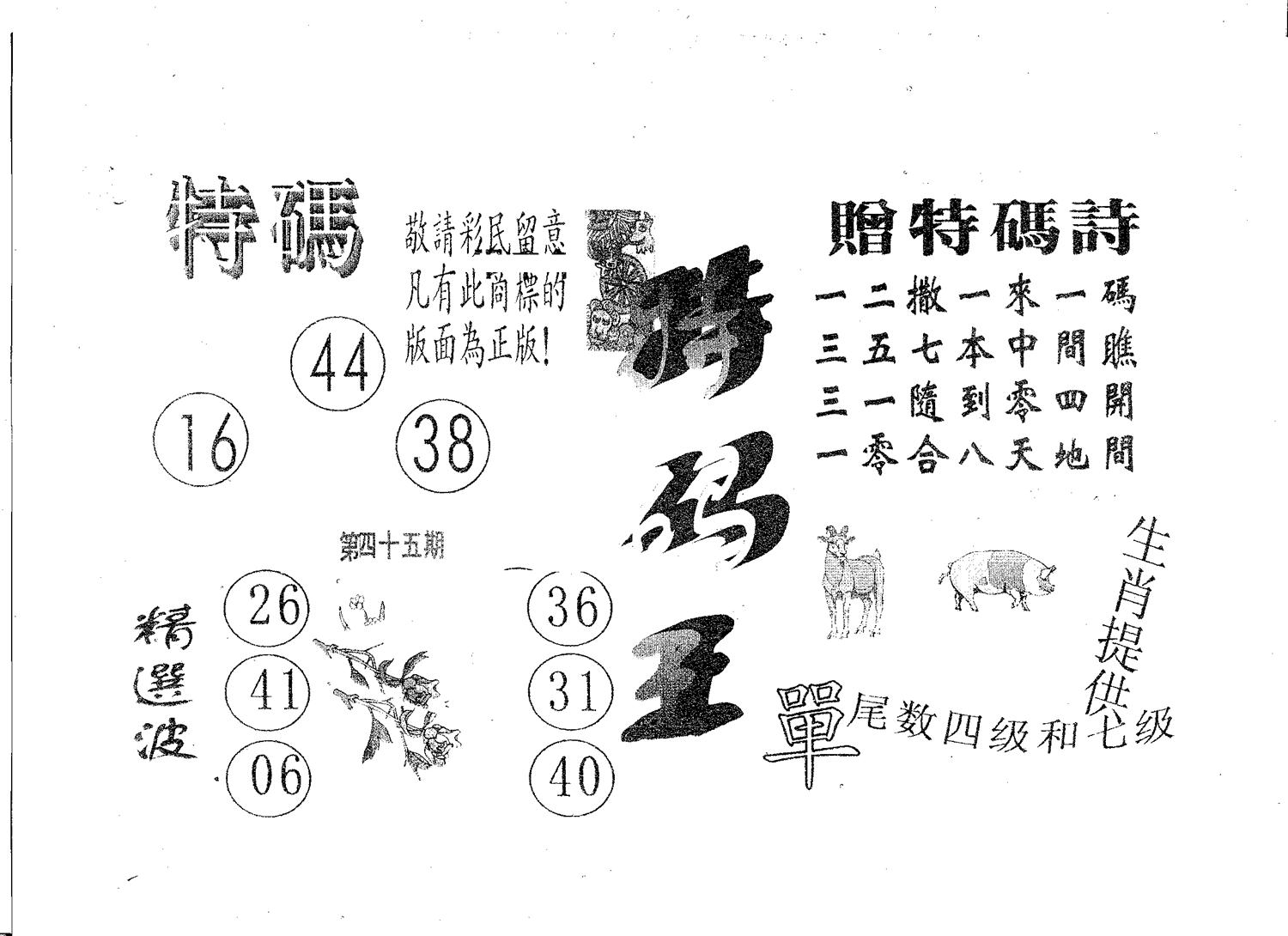 特码王A 第45期