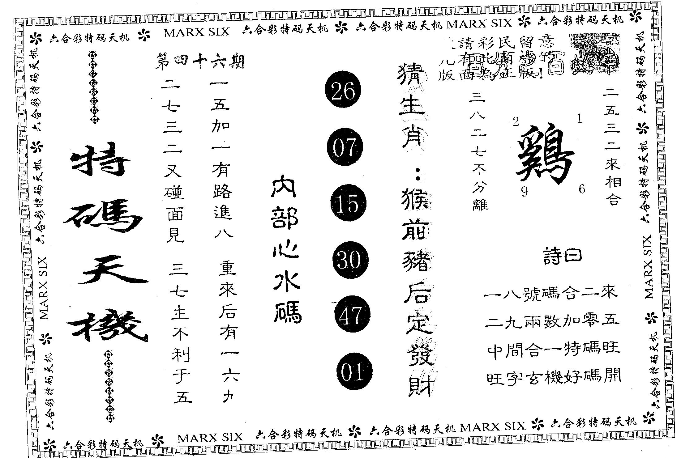 特码天机 第46期