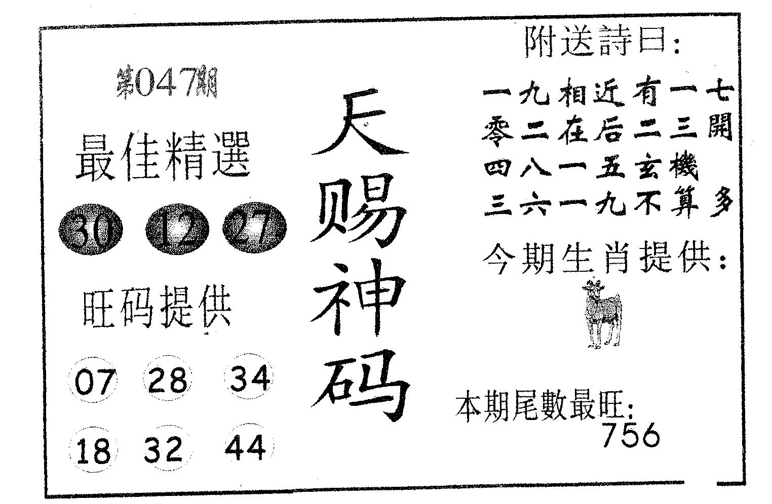 天赐神码 第47期