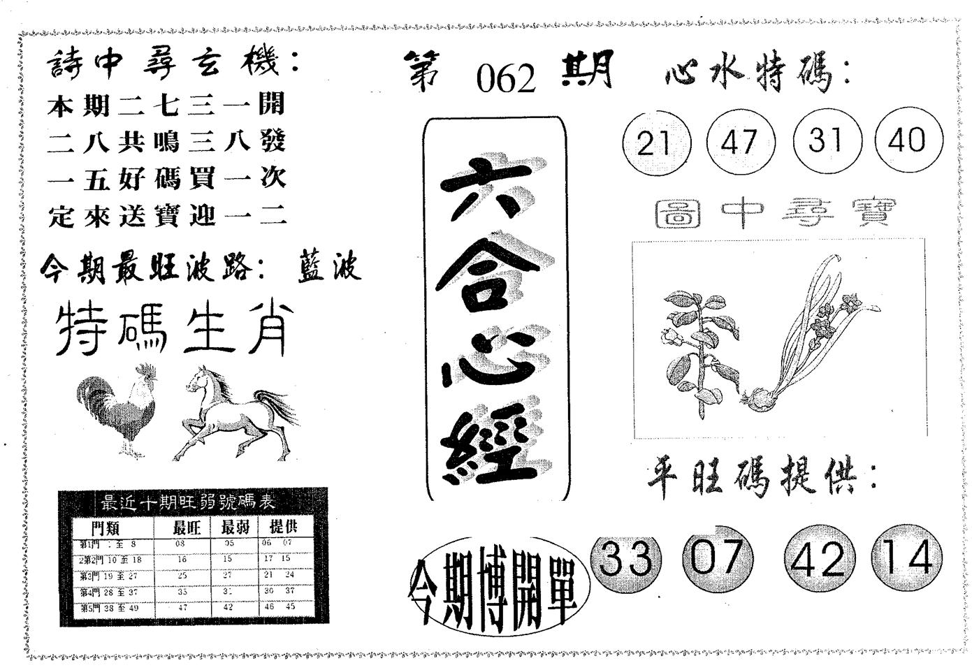 六合心经 第62期