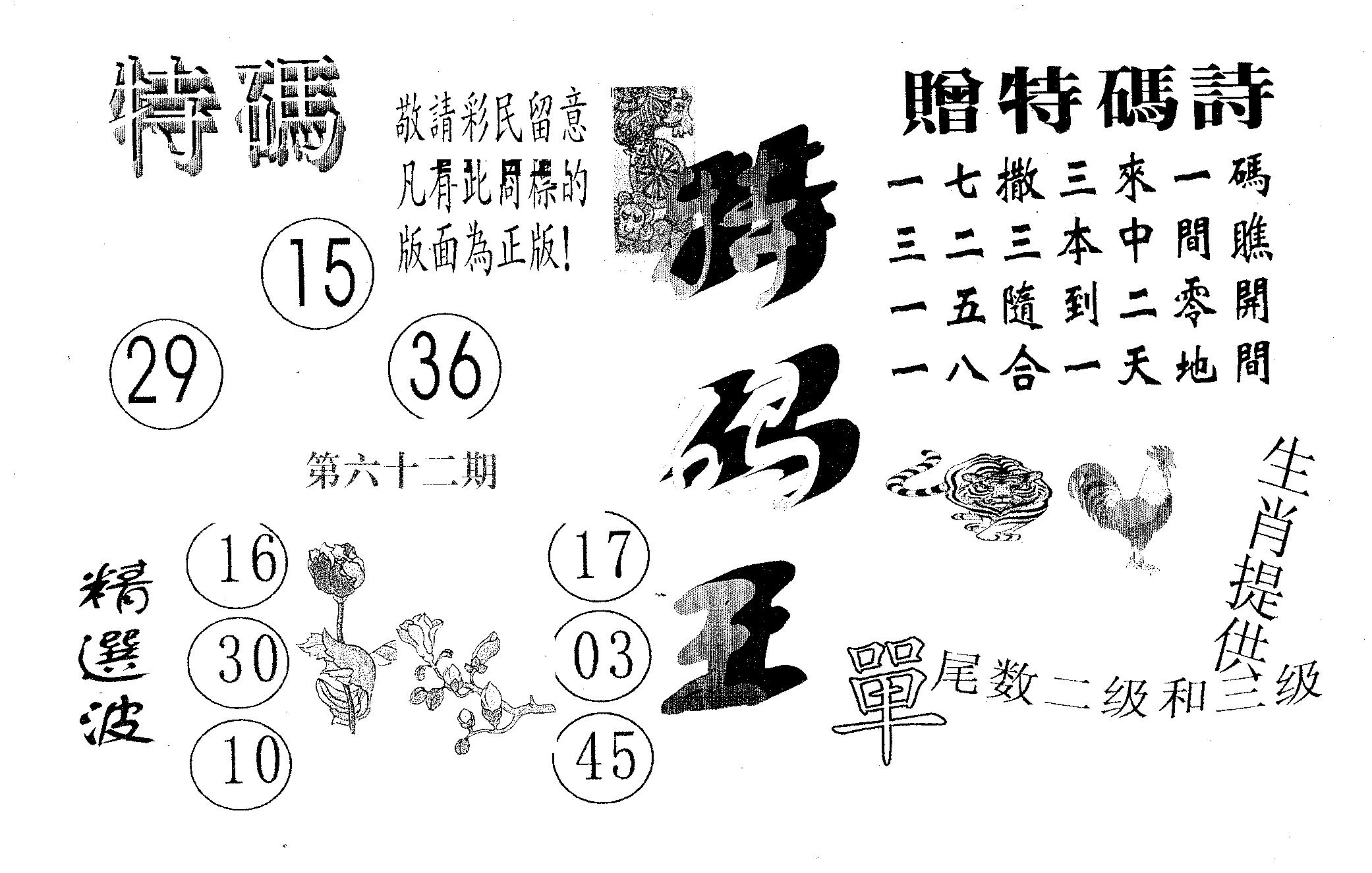 特码王A 第62期
