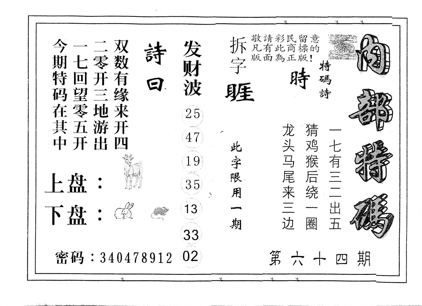 另版内部特码 第64期