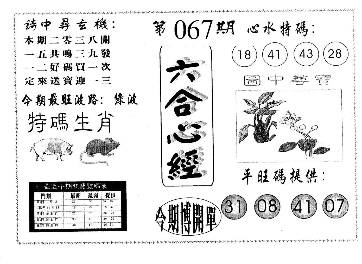 六合心经 第67期