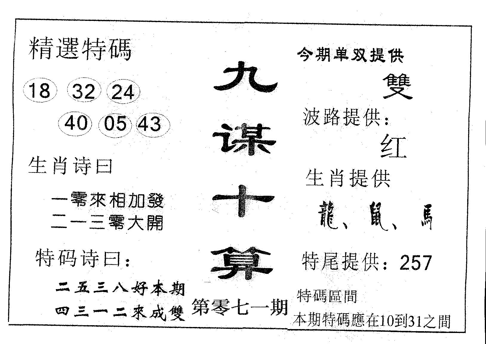 九谋十算 第71期
