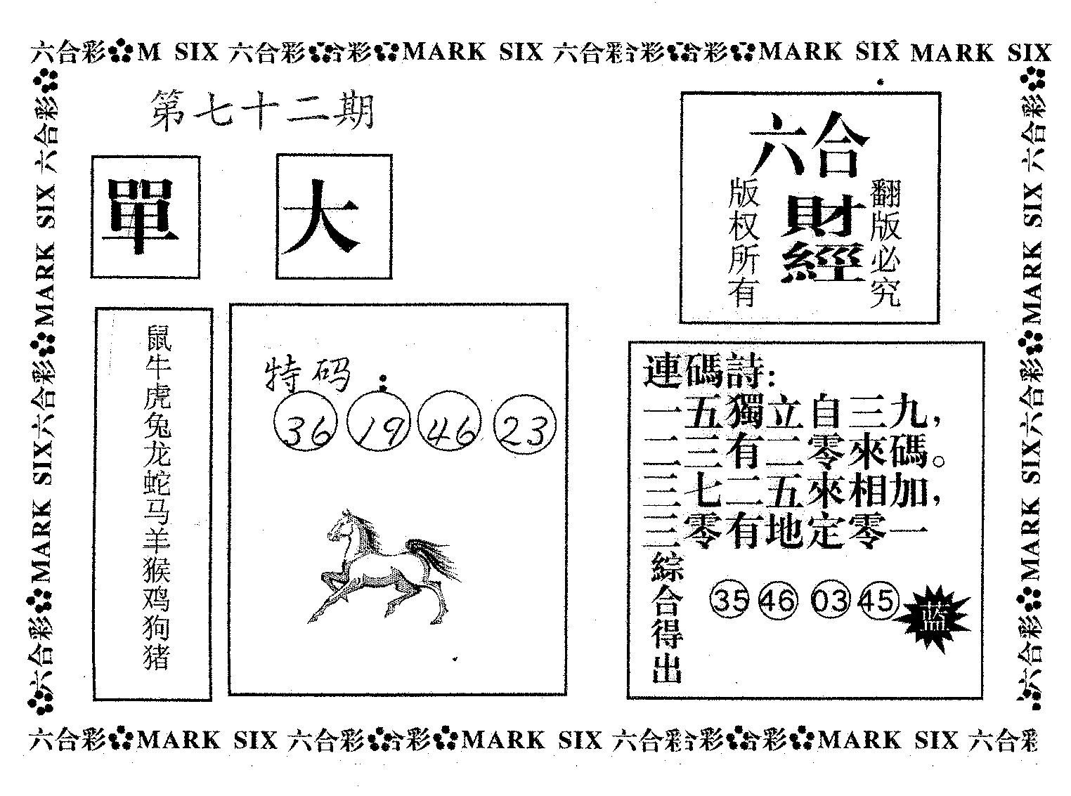 六合财经 第72期