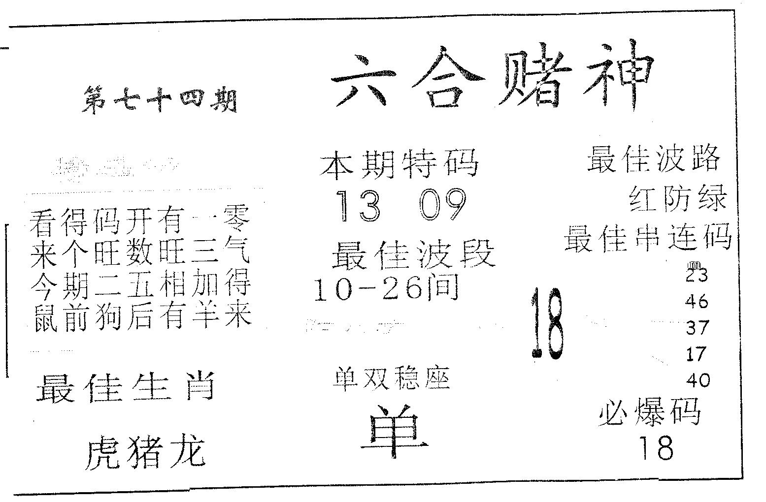 六合赌神 第74期