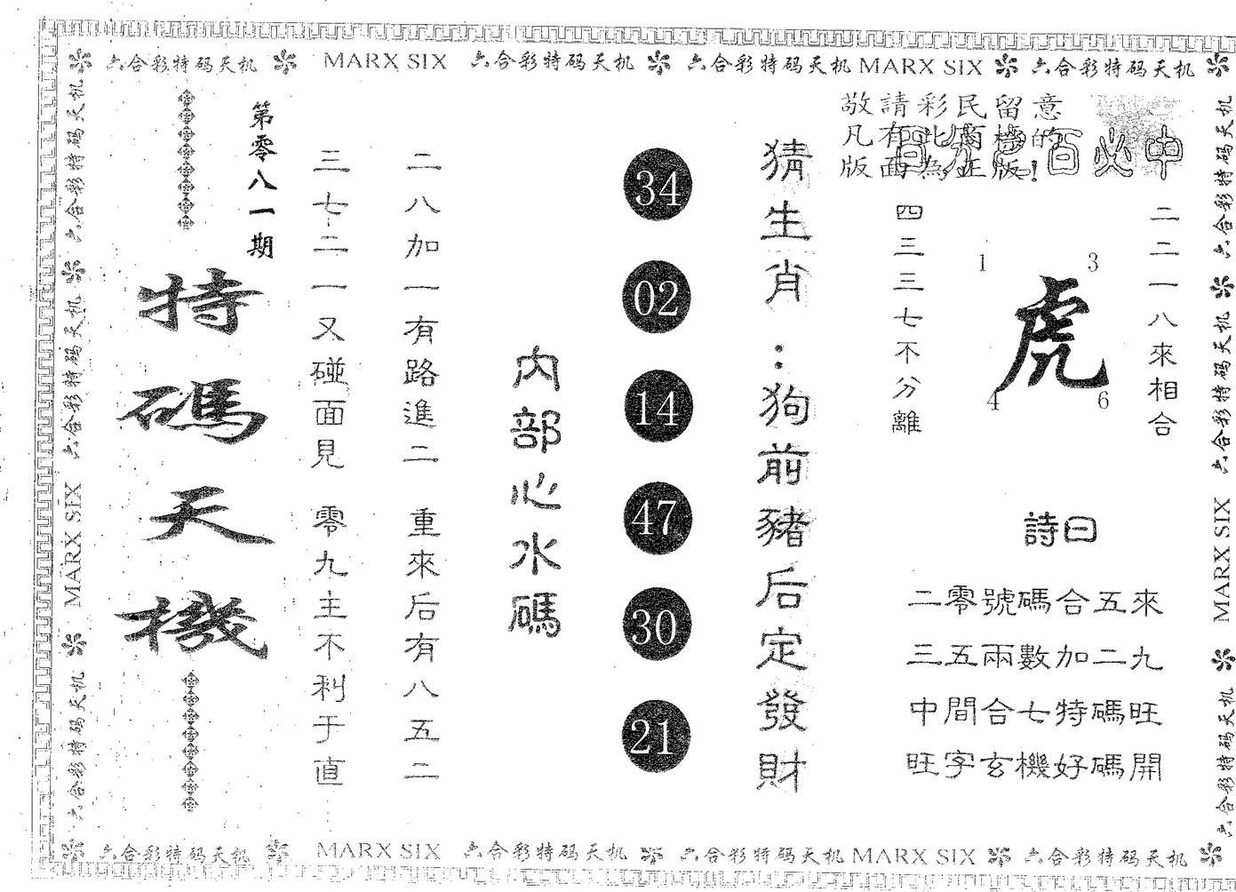 特码天机 第81期