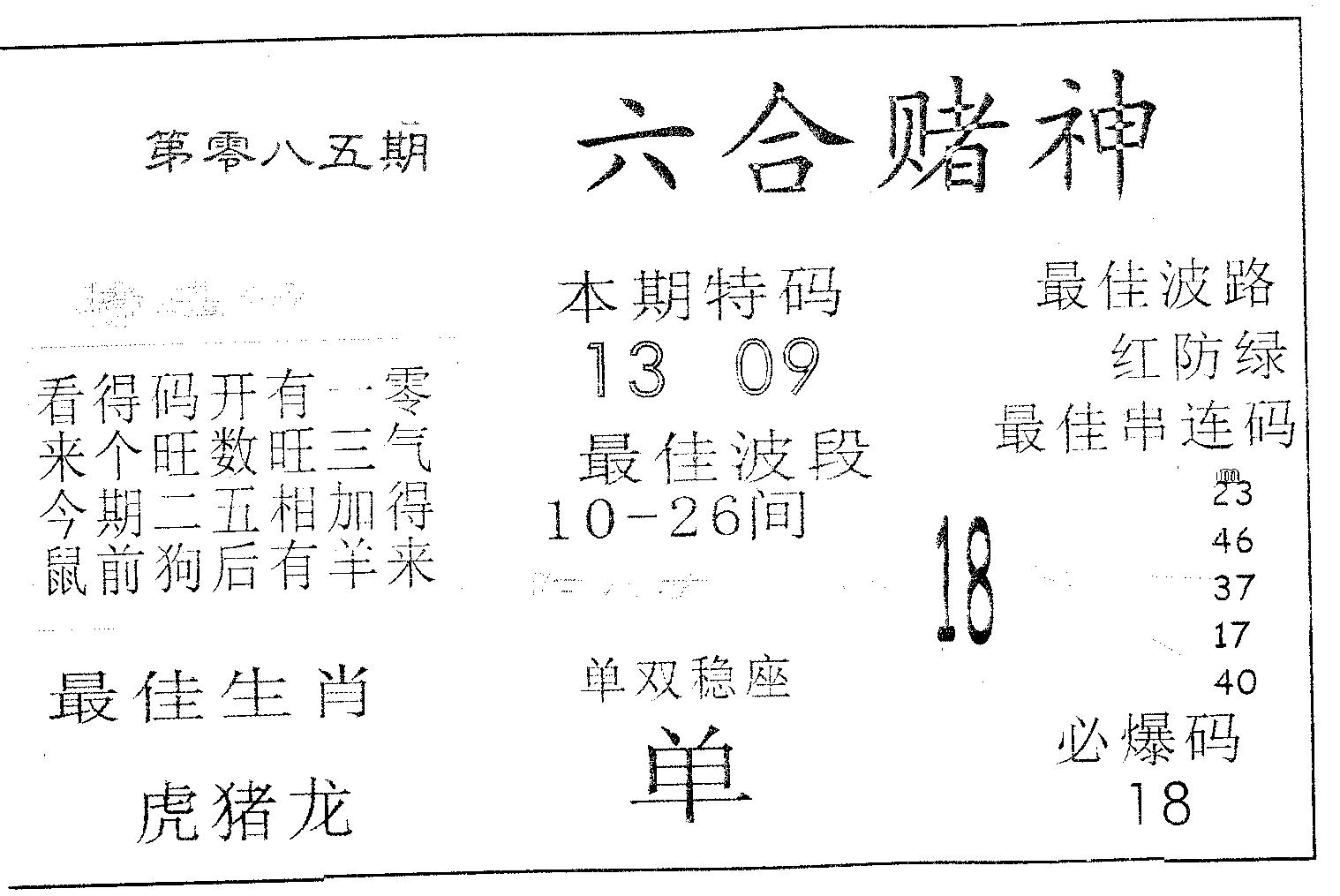 六合赌神 第85期