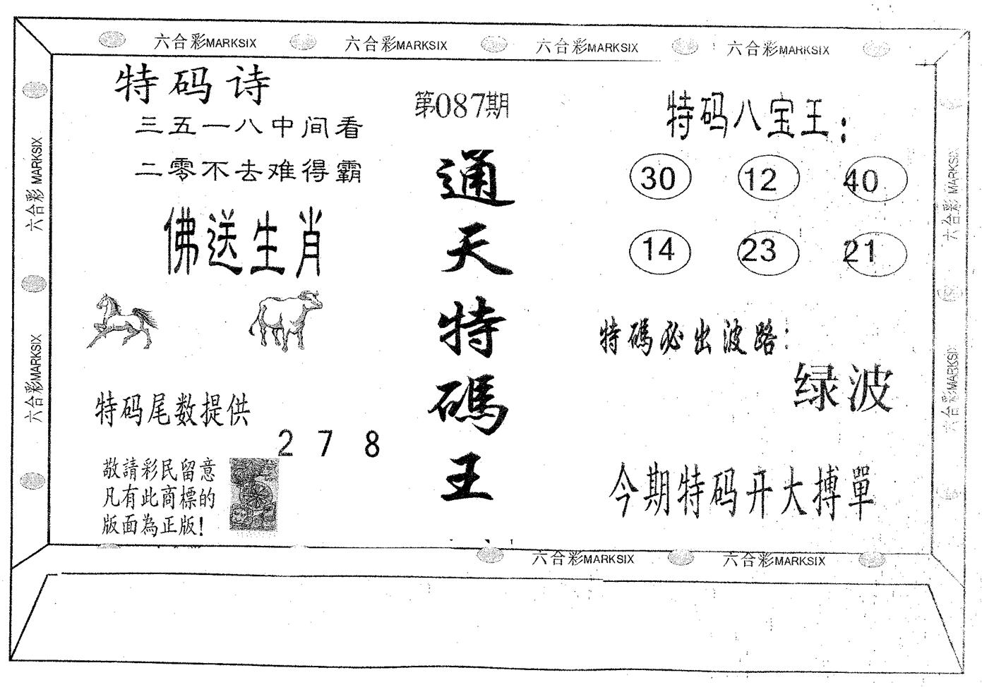 通天特码王 第87期