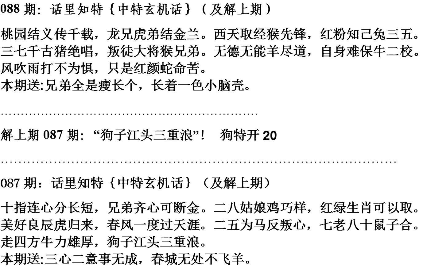 天津正版话里知特 第88期