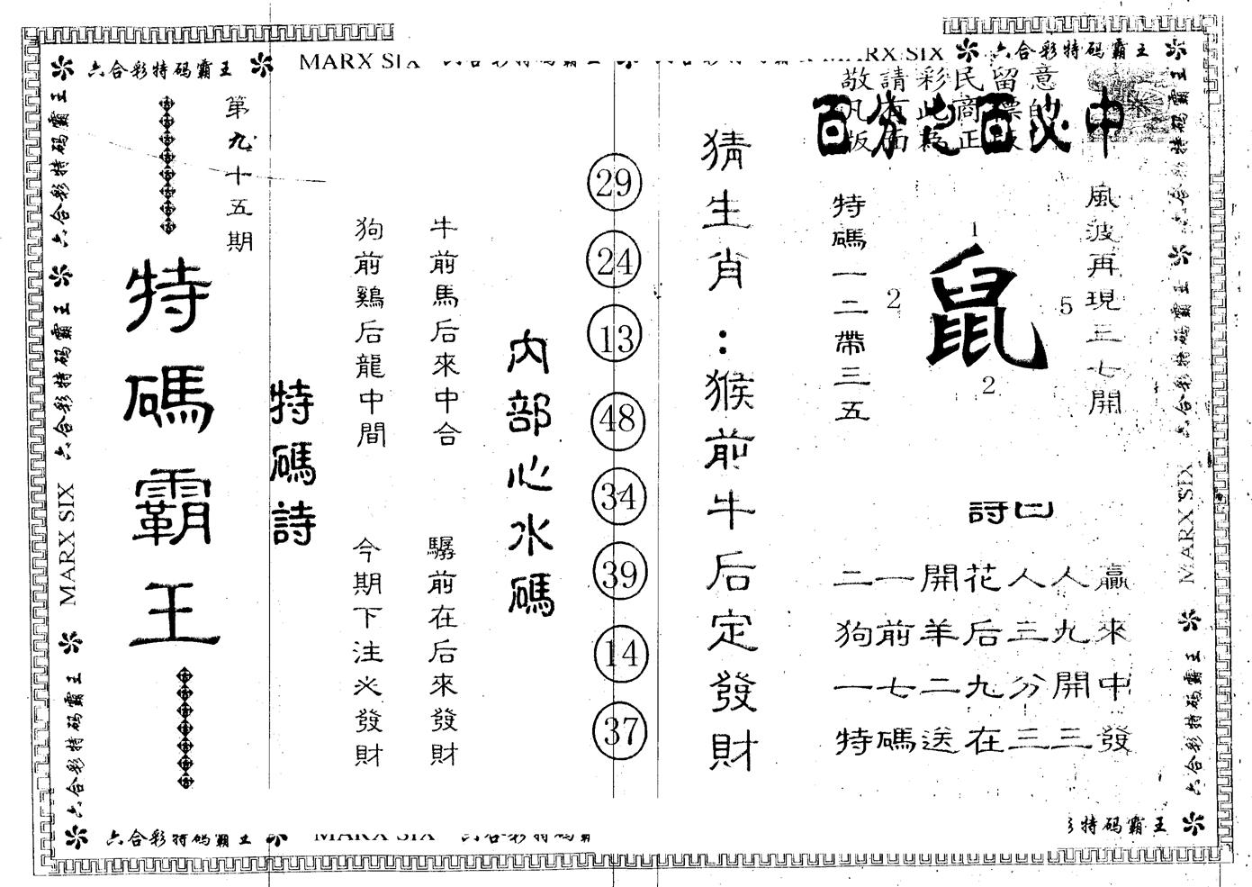 另版特码霸王 第95期